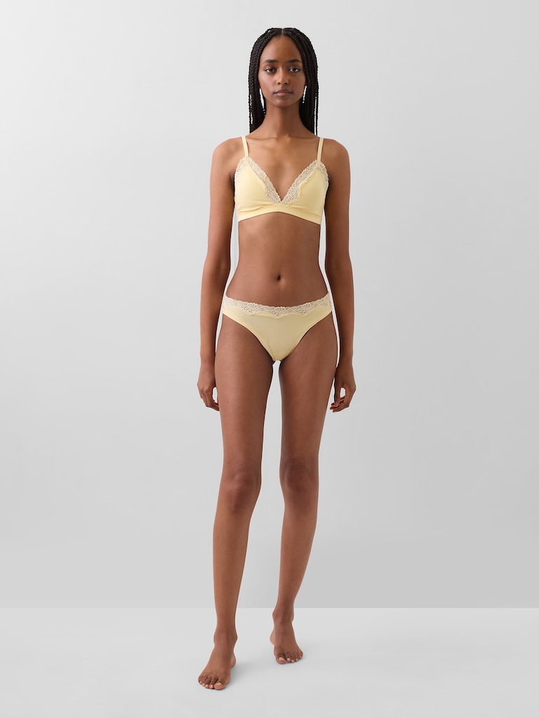 Organic Stretch Cotton Lace-Trim Thong