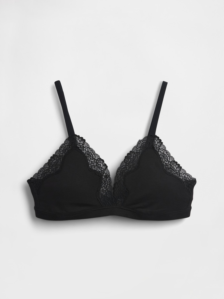 Organic Stretch Cotton Lace-Trim Triangle Bra