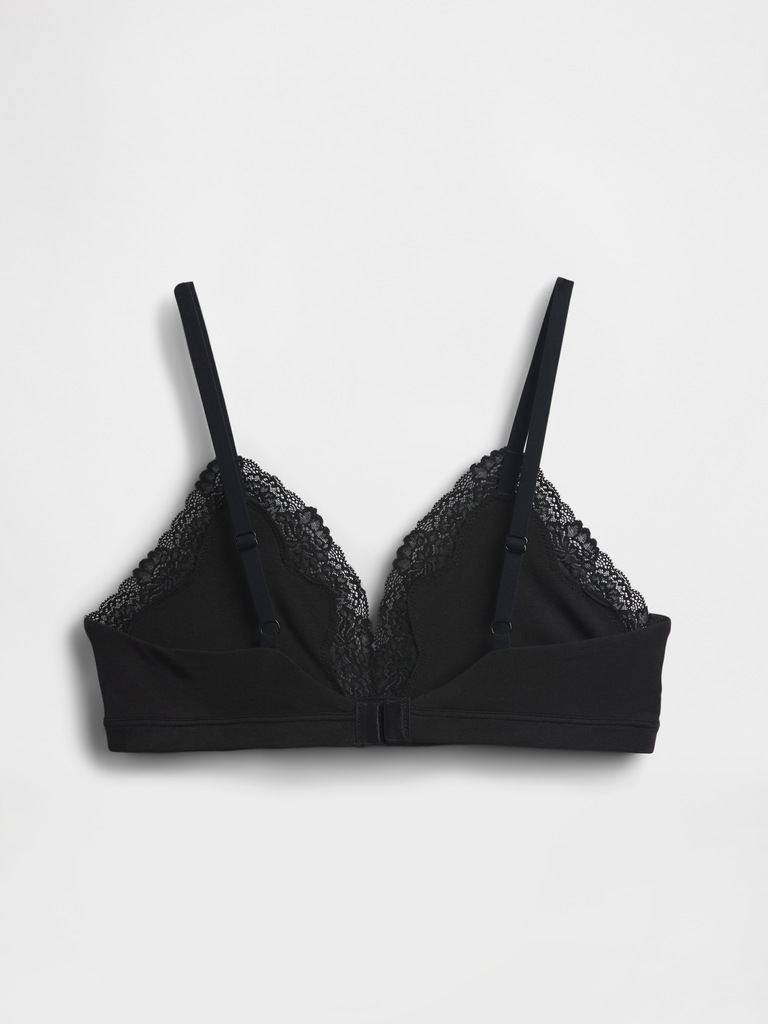 Organic Stretch Cotton Lace-Trim Triangle Bra