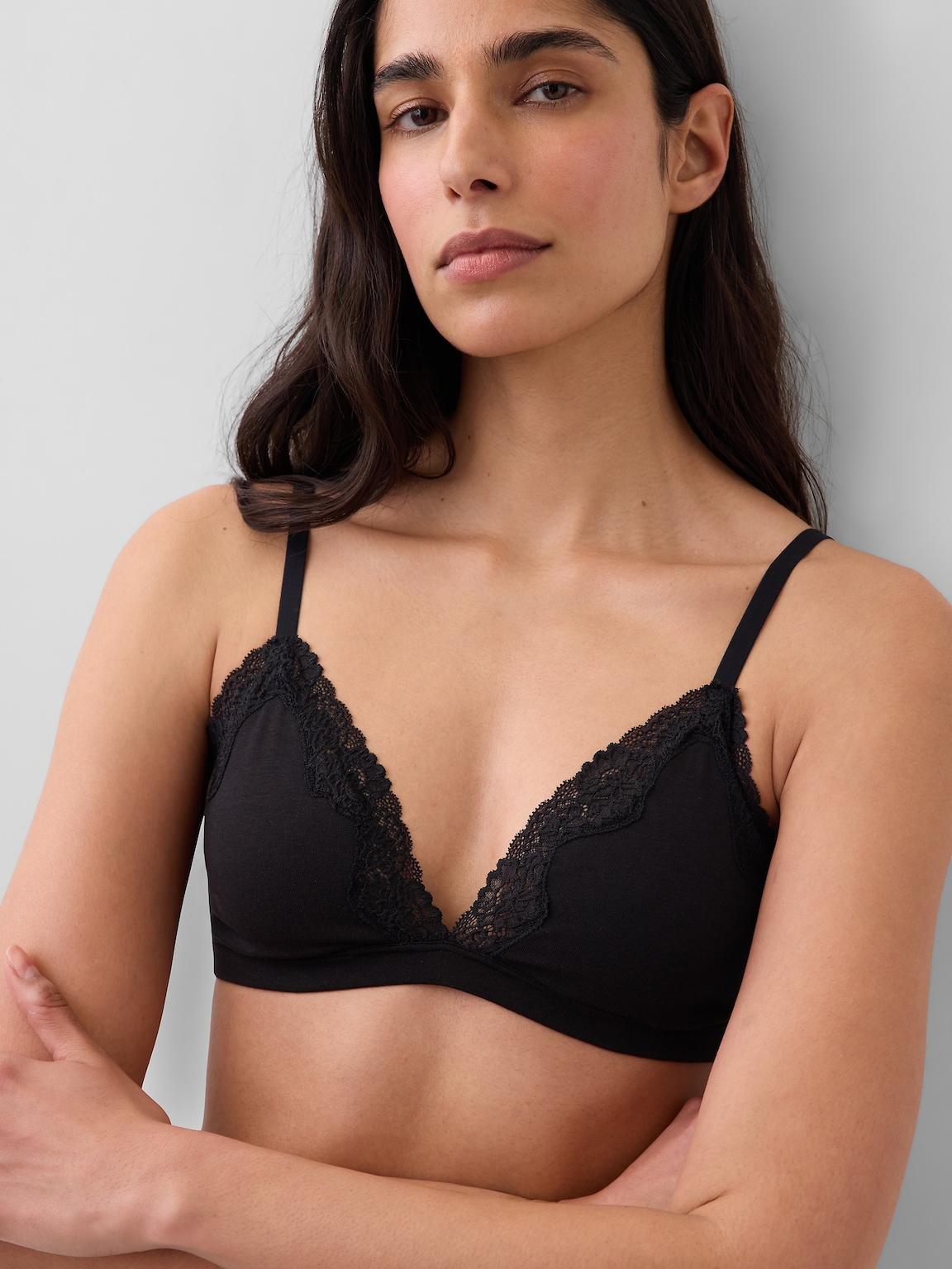 Organic Stretch Cotton Lace-Trim Triangle Bra