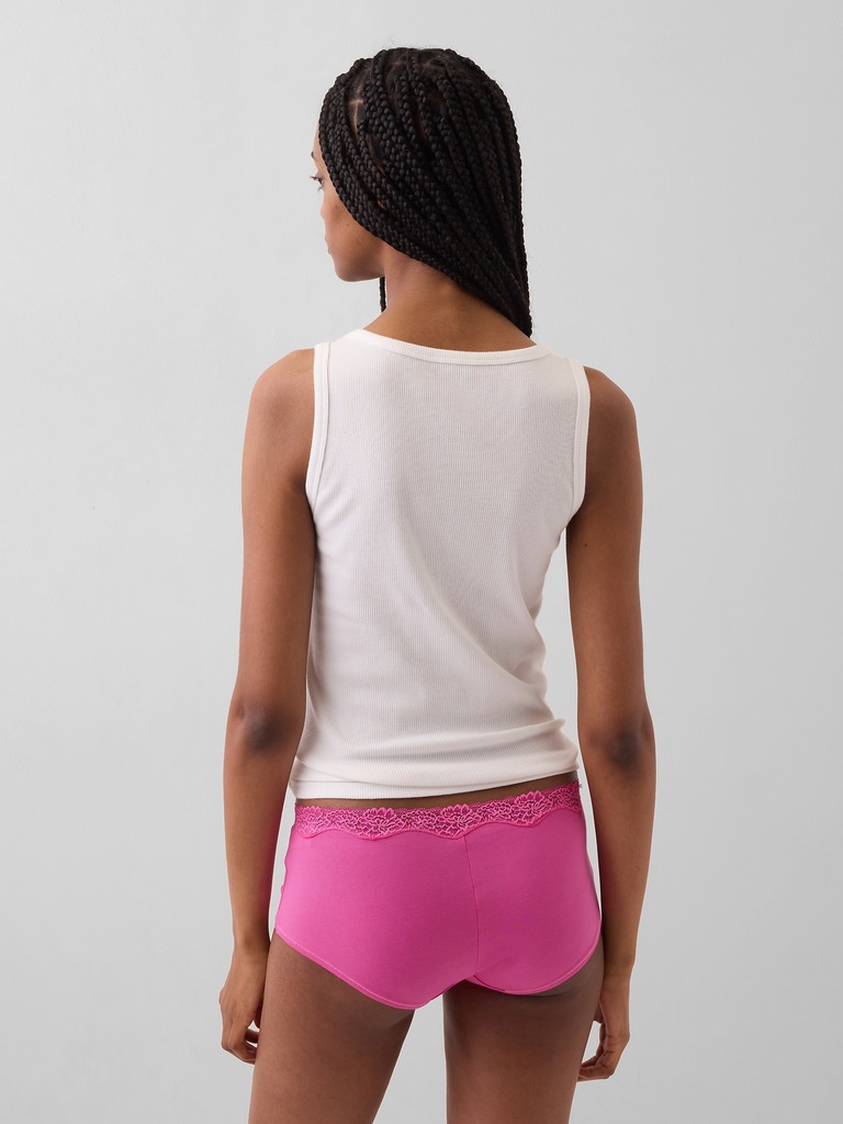 Organic Stretch Cotton Lace-Trim Shorty