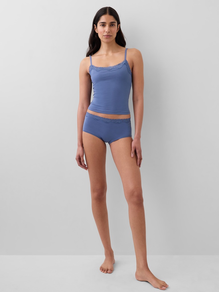 Organic Stretch Cotton Lace-Trim Shorty