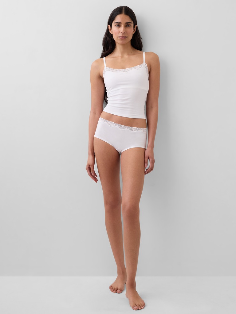 Organic Stretch Cotton Lace-Trim Shorty