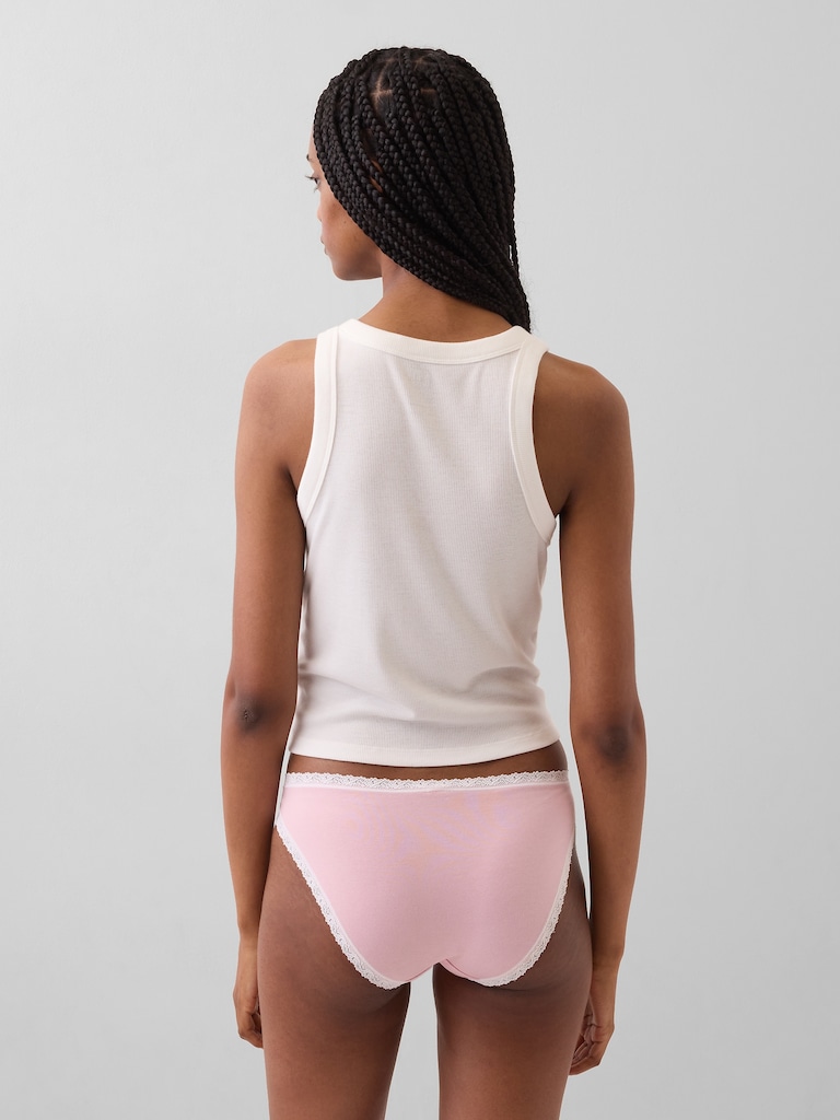 Organic Stretch Cotton Lace-Trim Bikini