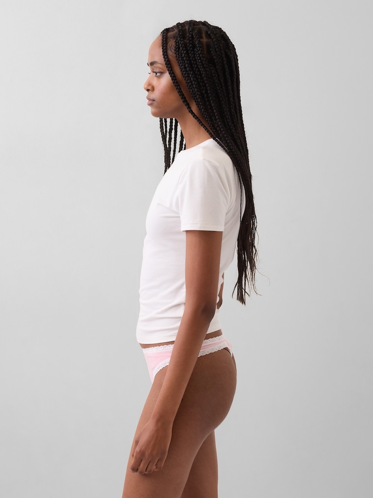 Organic Stretch Cotton Lace-Trim Thong