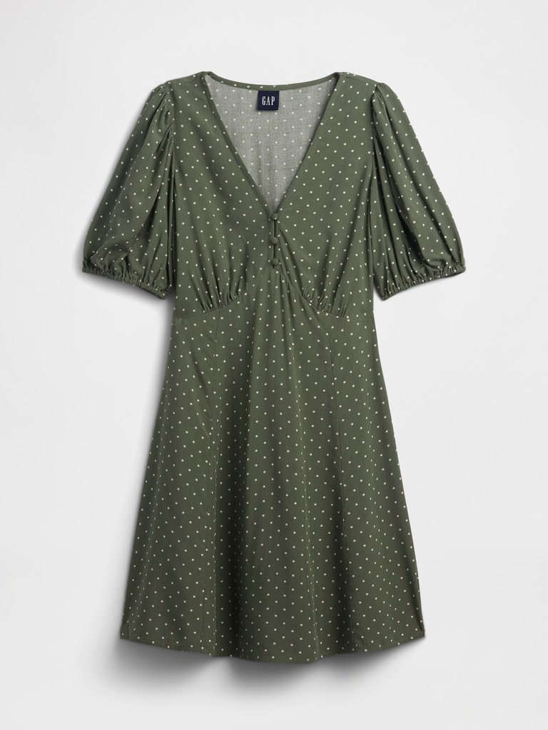 Puff Sleeve V-Neck Mini Dress