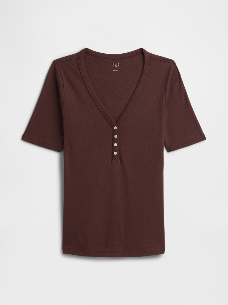 Modern Ribbed V-Neck Henley Top