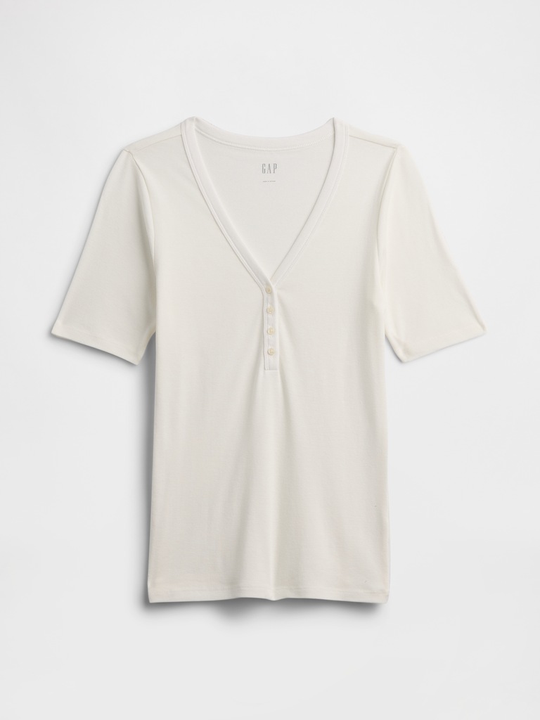 Modern Ribbed V-Neck Henley Top