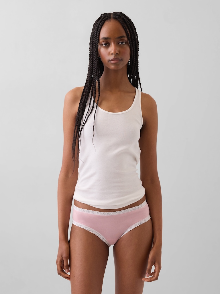 Organic Stretch Cotton Lace-Trim Hipster