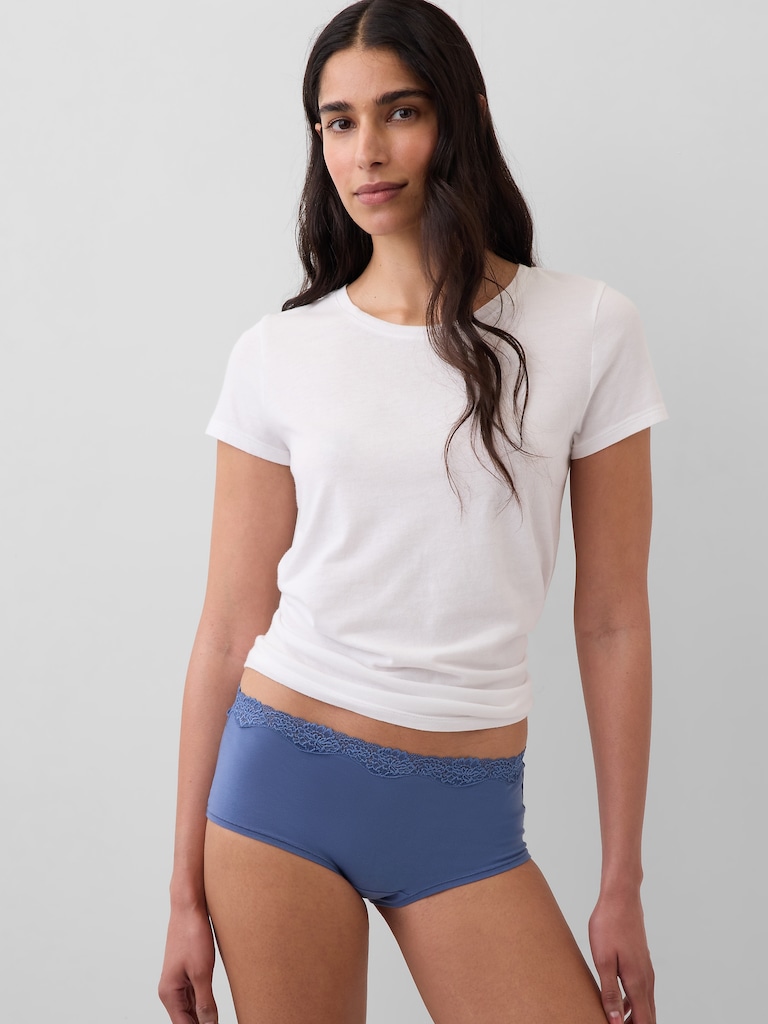 Organic Stretch Cotton Lace-Trim Shorty