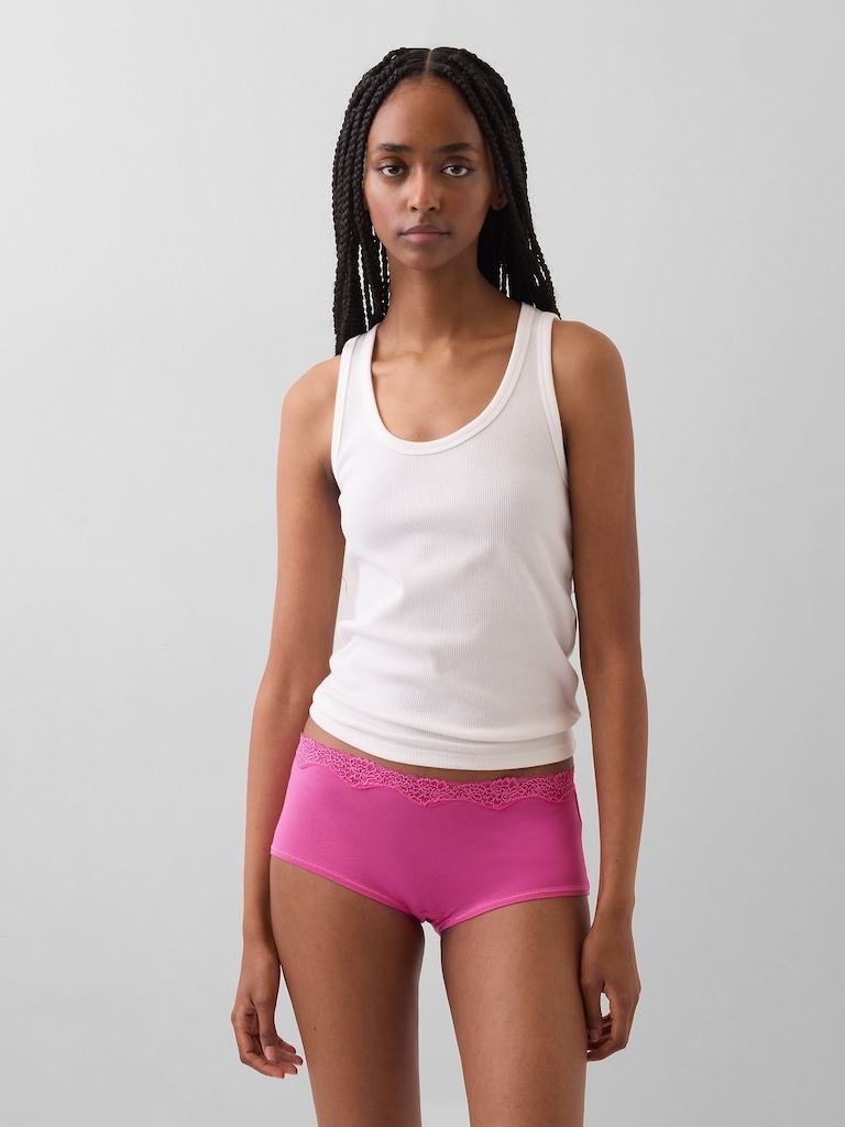 Organic Stretch Cotton Lace-Trim Shorty