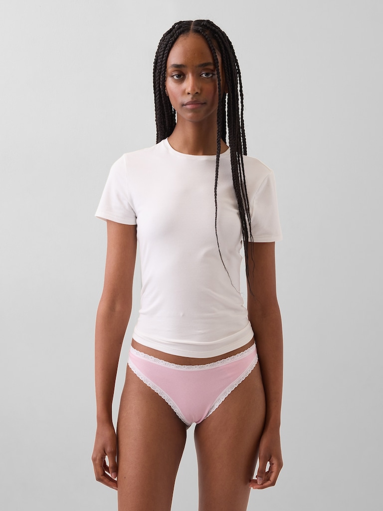 Organic Stretch Cotton Lace-Trim Thong
