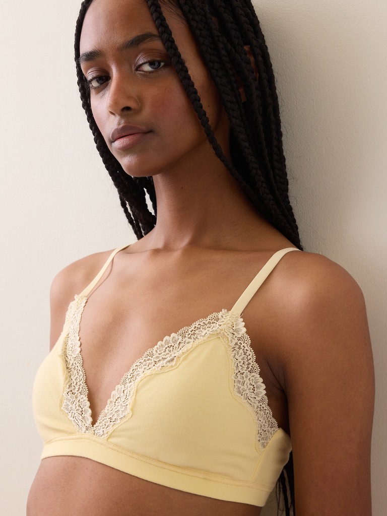 Organic Stretch Cotton Lace-Trim Triangle Bra