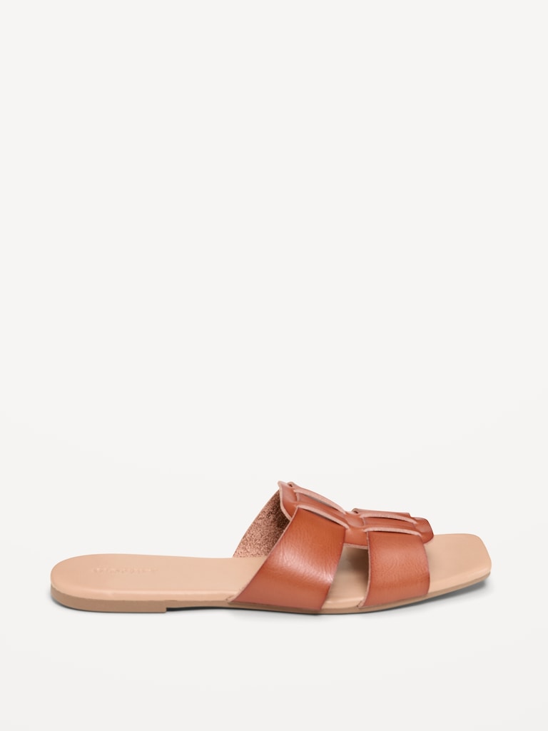 Faux-Leather Slide Sandals