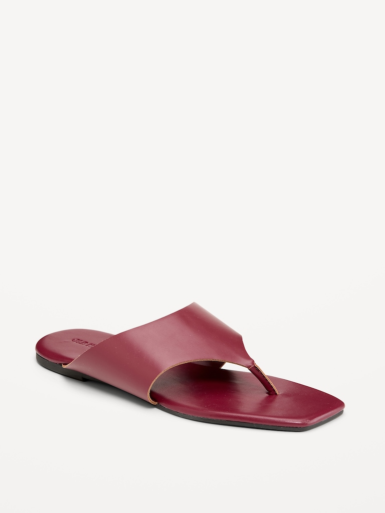 Faux-Leather Wide Thong Sandal for Women