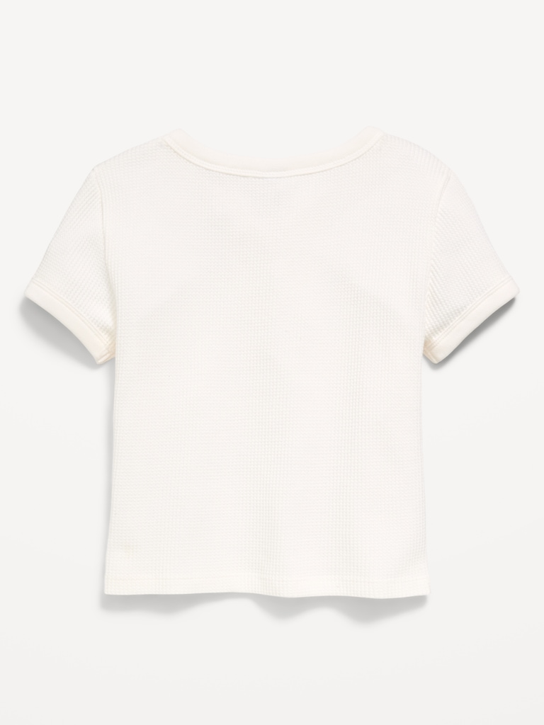 Fitted Short-Sleeve Lace-Up Waffle-Knit Top for Girls