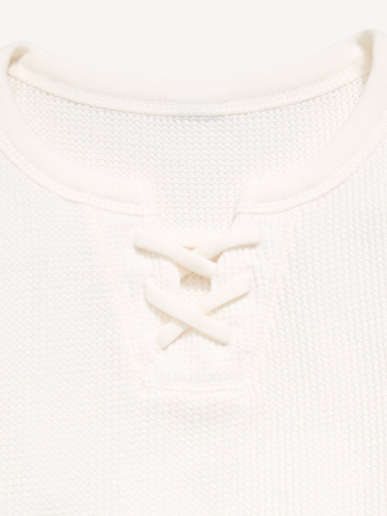 Fitted Short-Sleeve Lace-Up Waffle-Knit Top for Girls