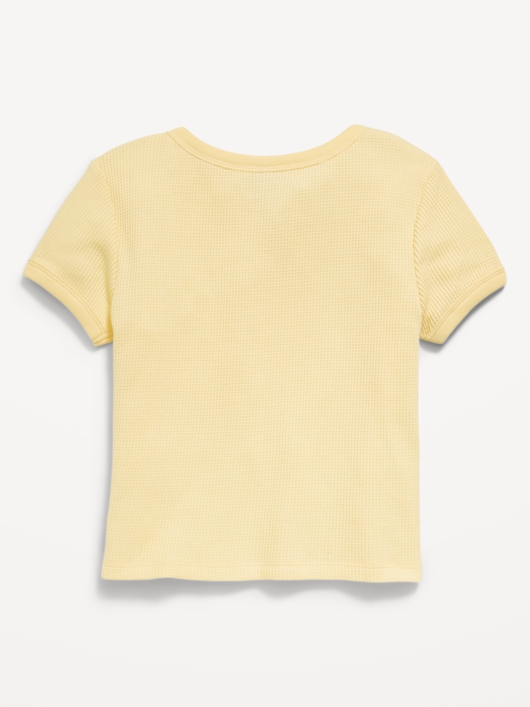 Fitted Short-Sleeve Lace-Up Waffle-Knit Top for Girls