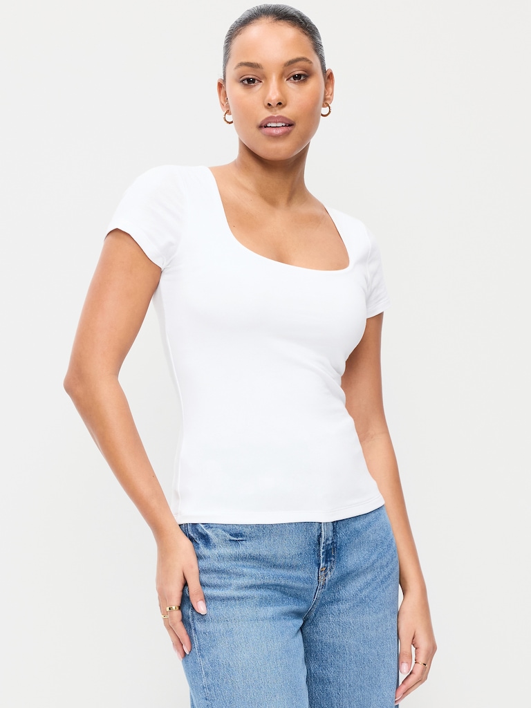 Hug Double-Layer Scoop-Neck Top