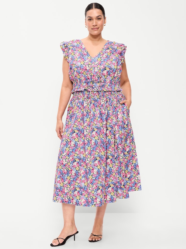 Smocked-Waist Midi Skirt