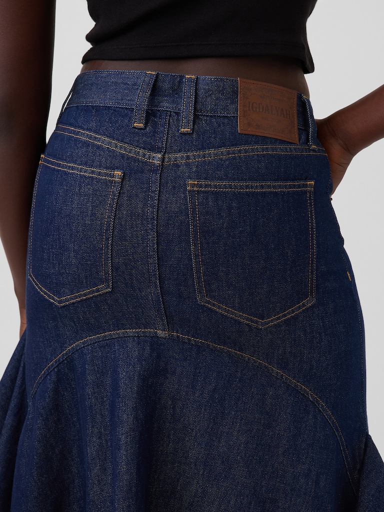 Gap × HFR Ruffle Denim Midi Skirt by IGDALYAH