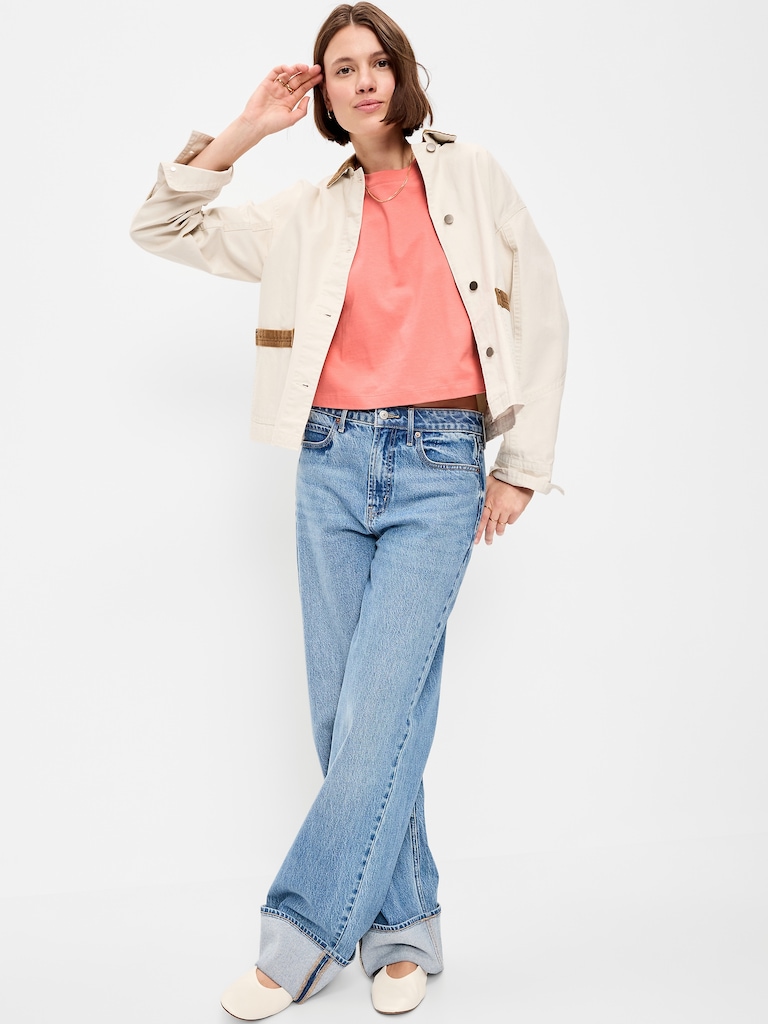 Vintage Crew-Neck Oversized Crop T-Shirt