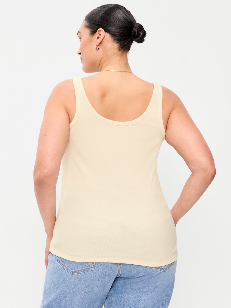 First-Layer Ribbed Scoop-Neck Tank Top