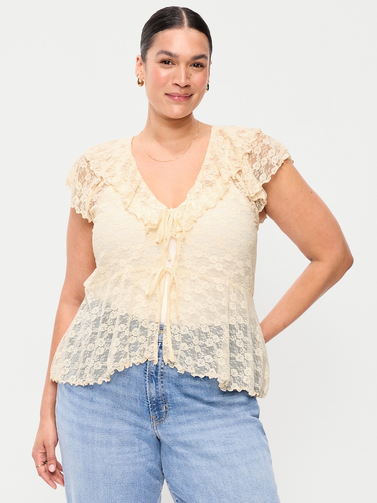 Open-Front Lace Ruffle Top