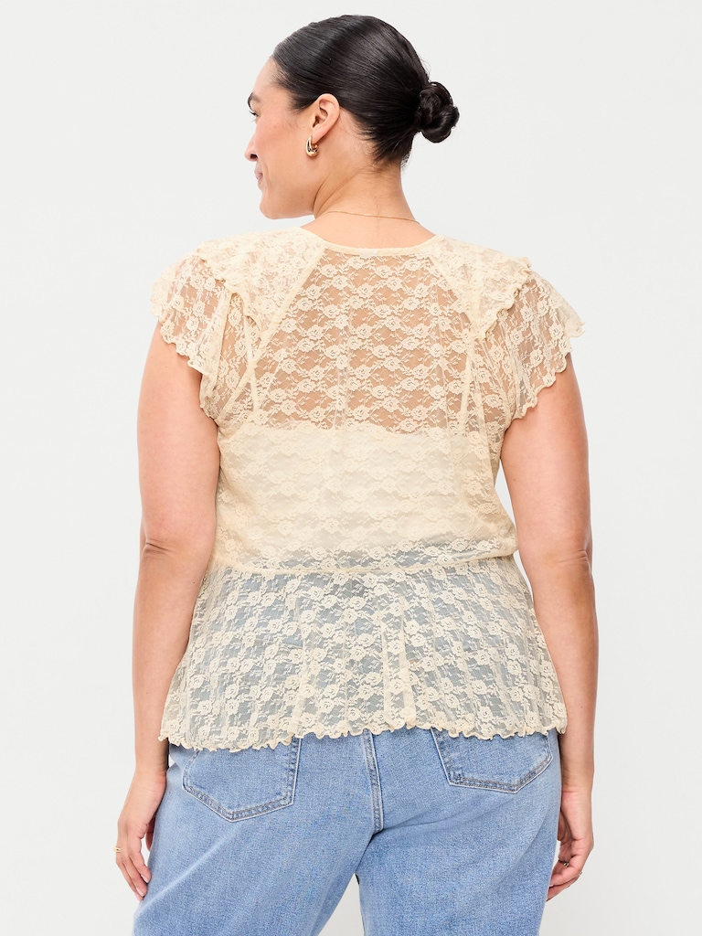 Open-Front Lace Ruffle Top