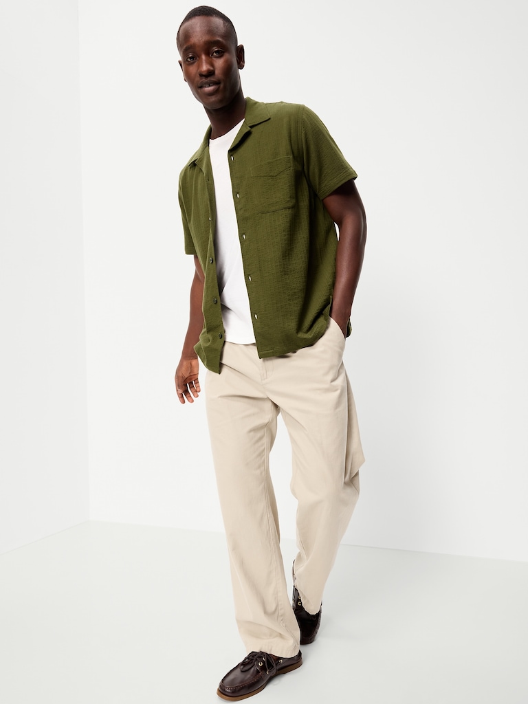 Short-Sleeve Textured Camp Shirt