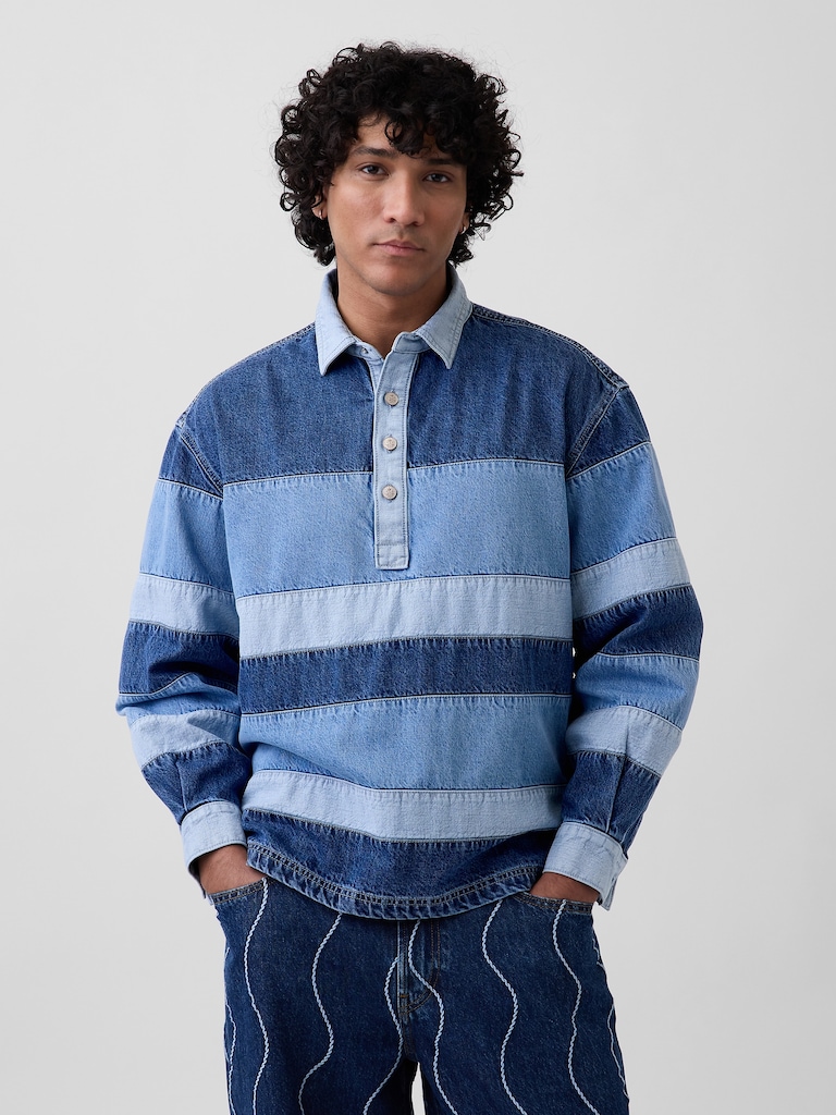 Gap × HFR Stripe Denim Polo Shirt by Daveed Baptiste