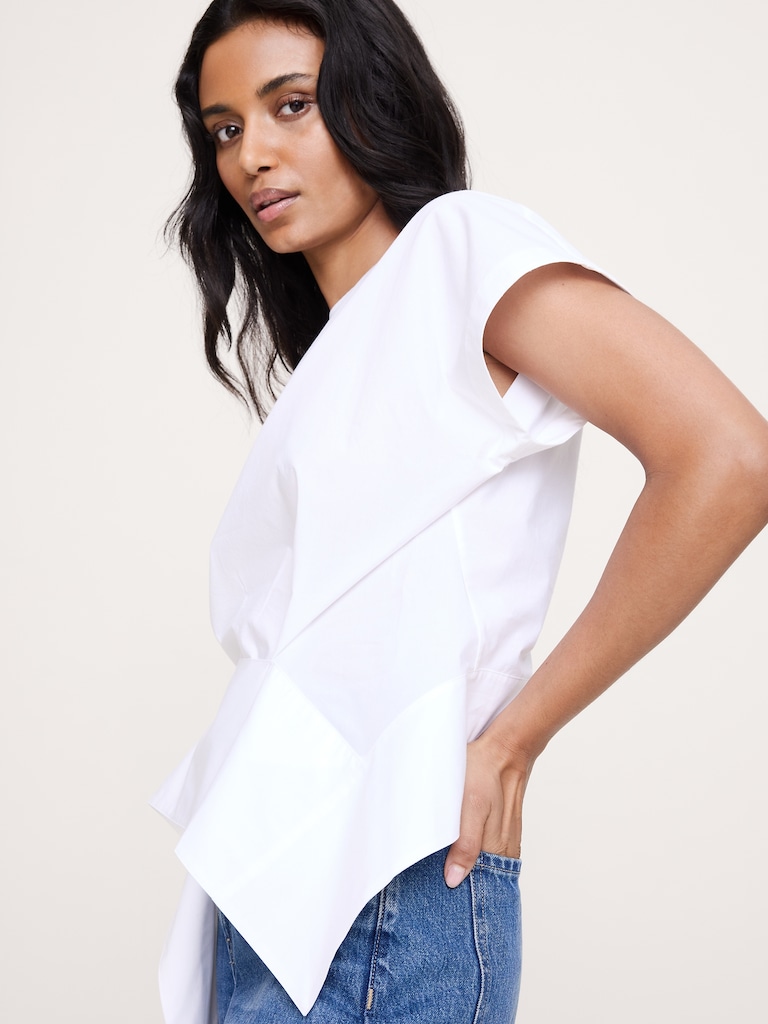 Cotton Poplin Boatneck Asymmetrical Top