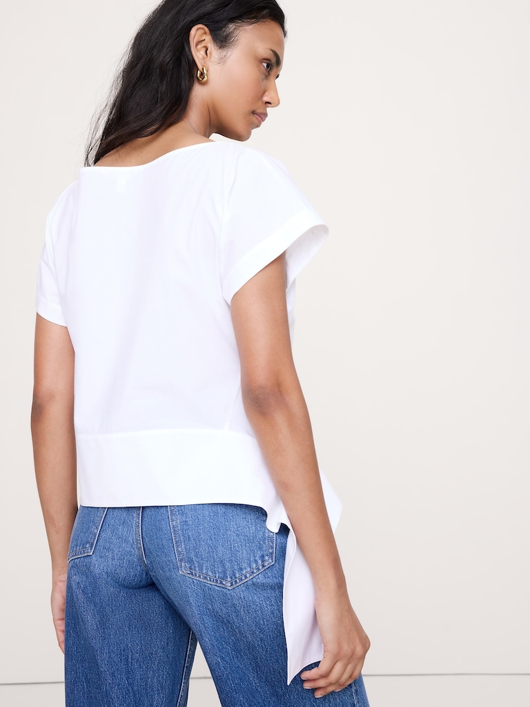 Cotton Poplin Boatneck Asymmetrical Top