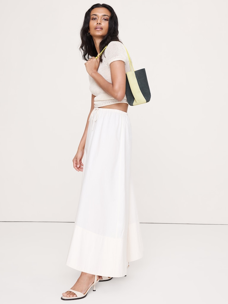 Cotton Poplin Drawstring Maxi Skirt