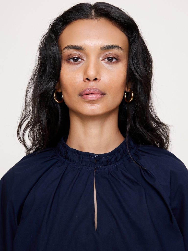 Cotton Poplin Split-Neck Top