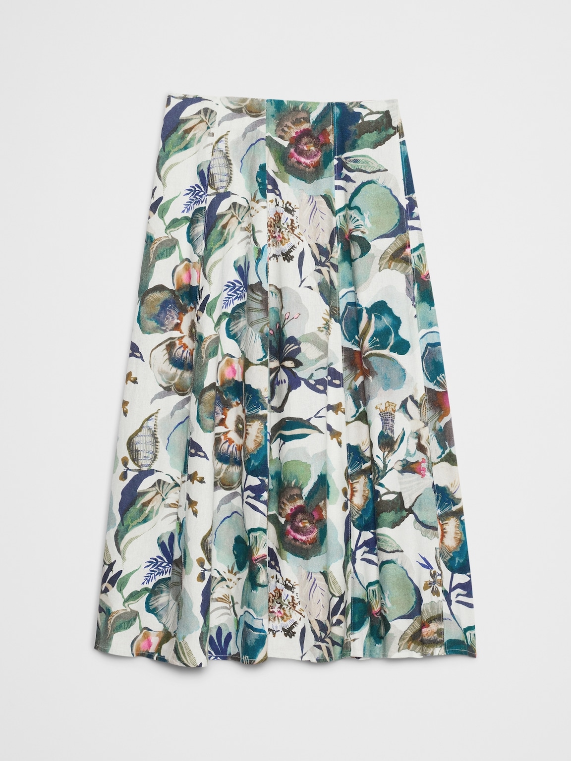 Linen-Blend Seamed Midi Skirt