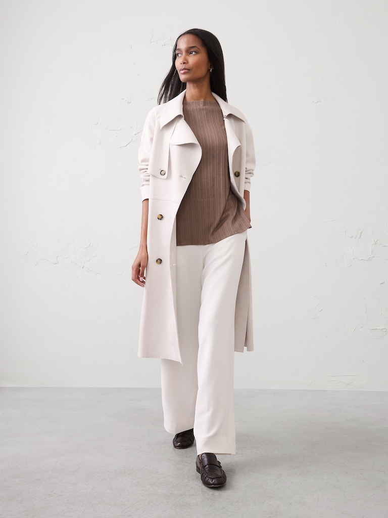 Sheer Ribbed Straight-Neck Top