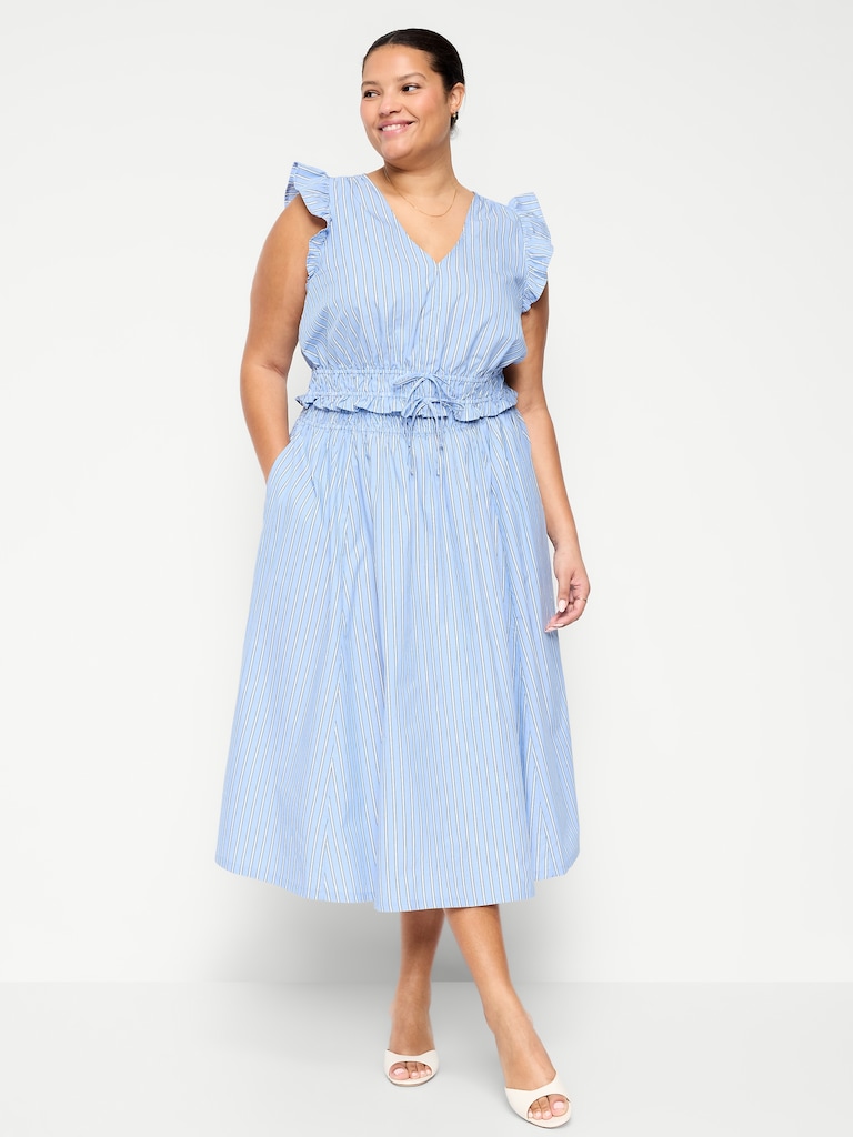 Smocked-Waist Midi Skirt