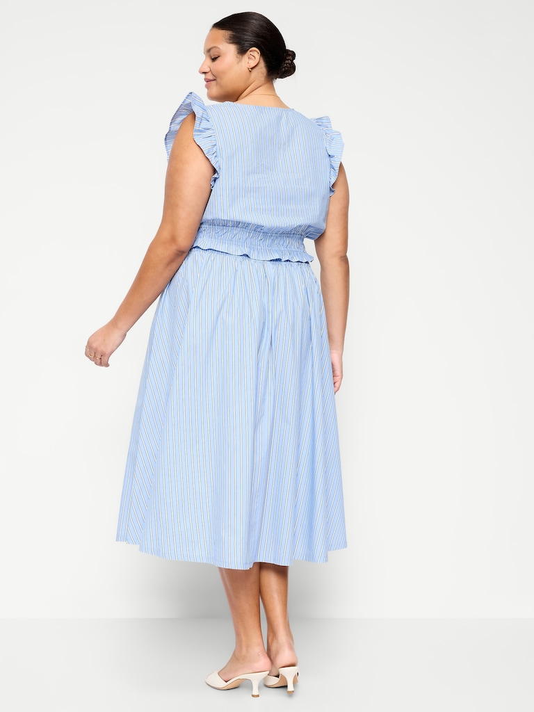 Smocked-Waist Midi Skirt