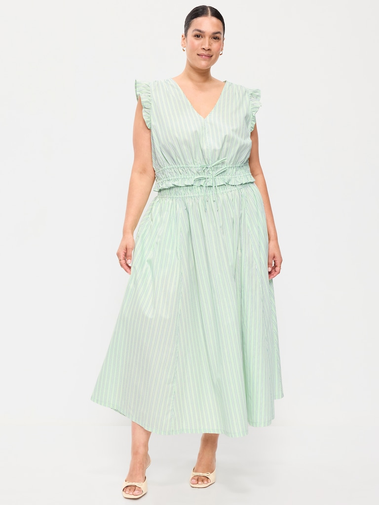 Smocked-Waist Midi Skirt