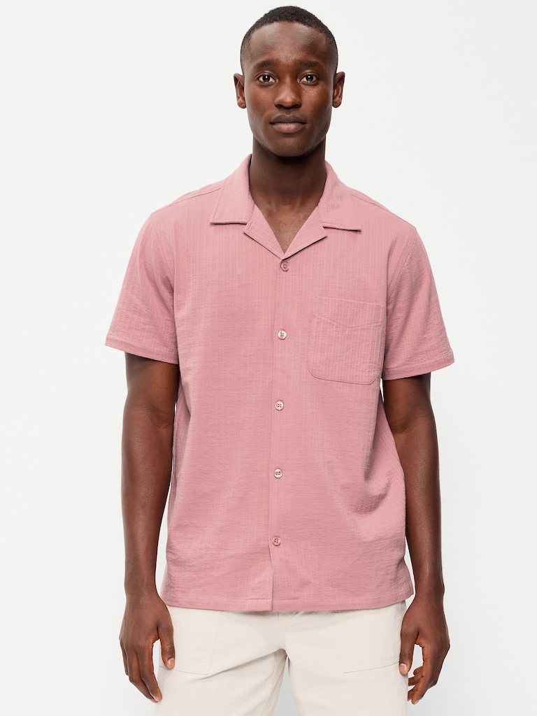 Short-Sleeve Textured Camp Shirt