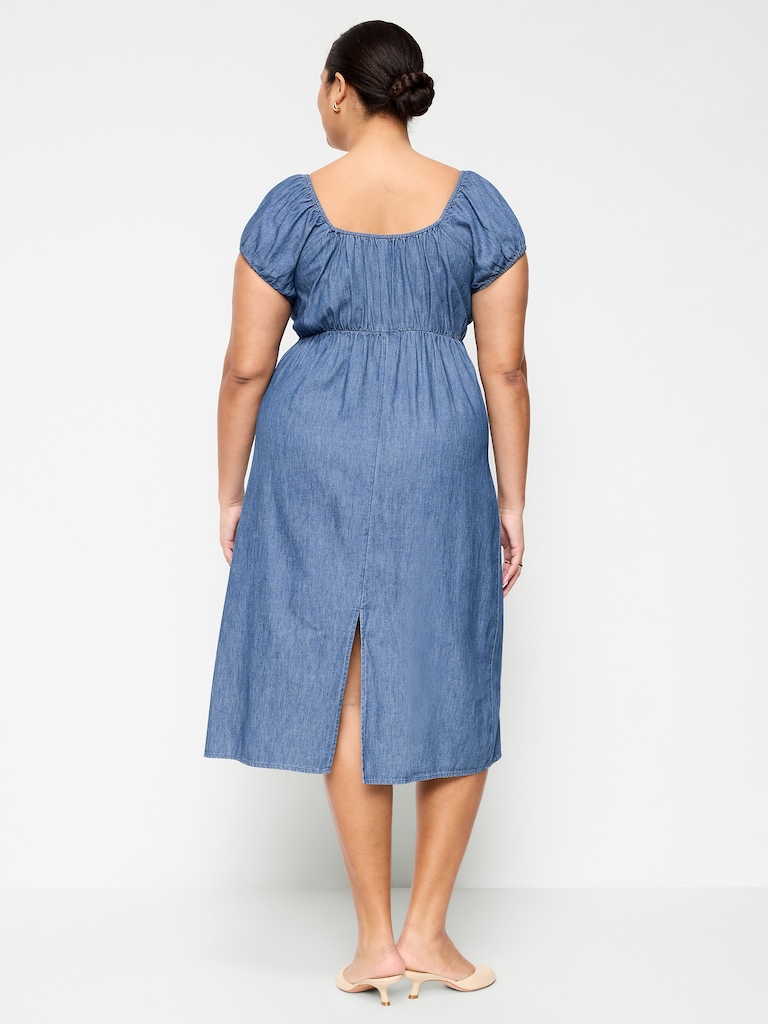 Short-Sleeve Scoop-Neck Midi Dress