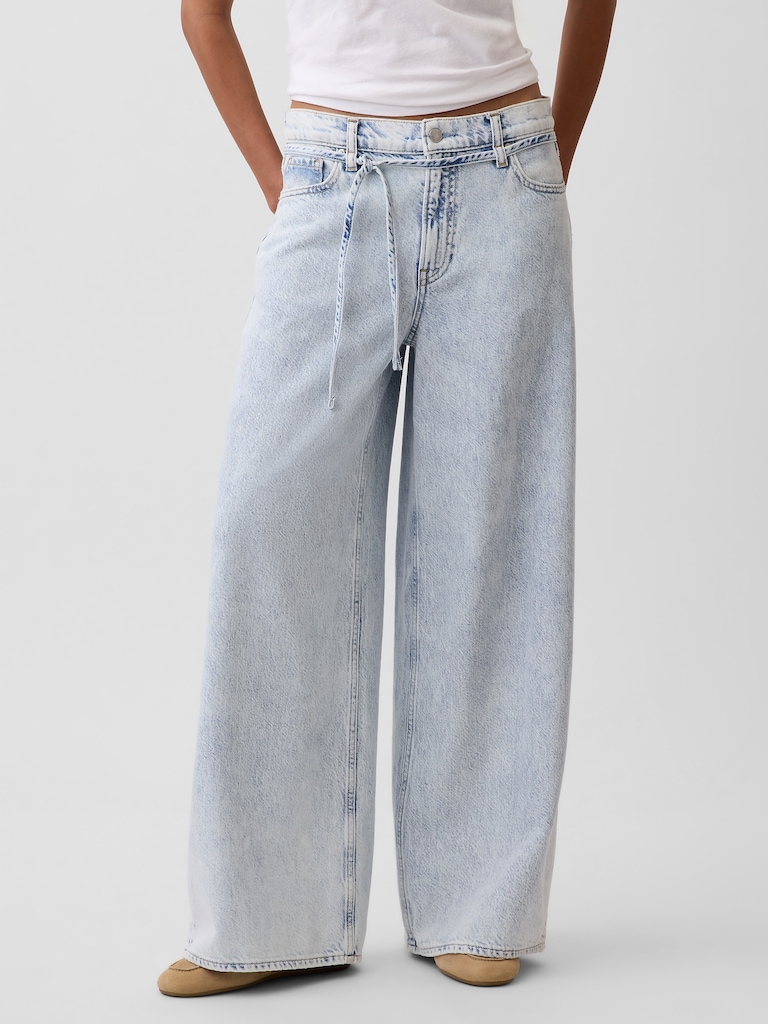 Mid Rise UltraSoft Baggy Micro Belt Jeans