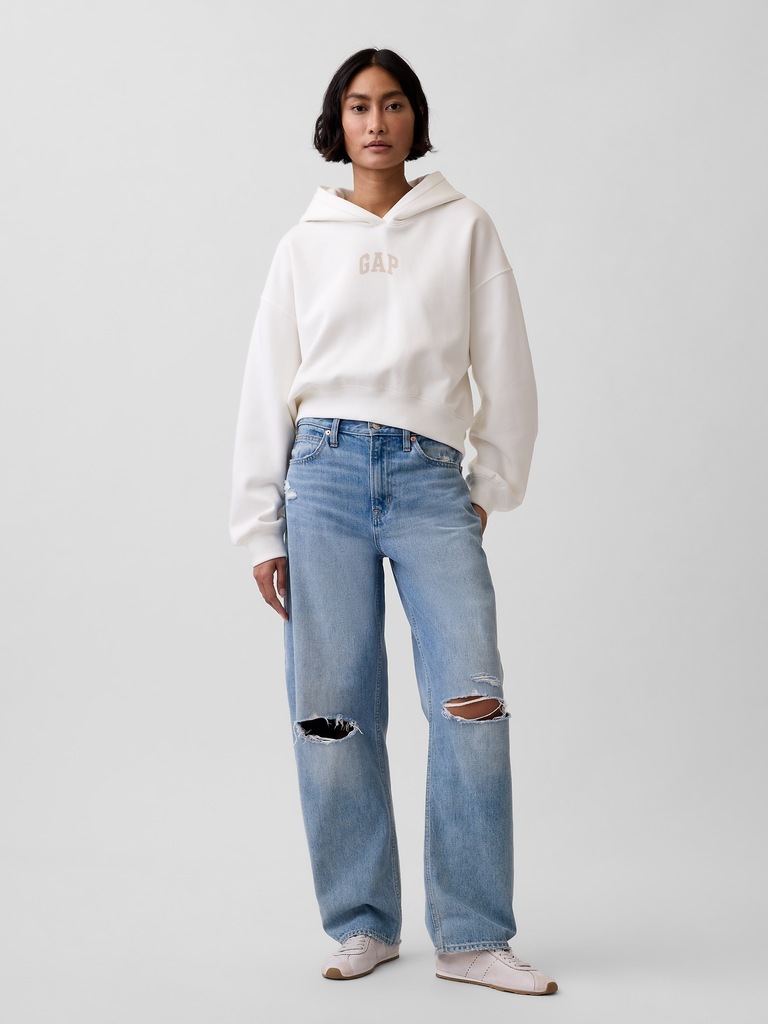 VintageSoft Oversized Crop Logo Hoodie