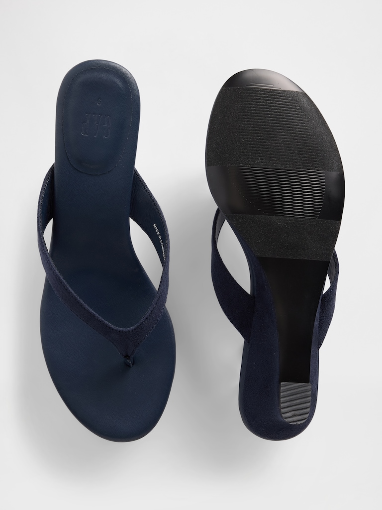 Vegan Leather Wedge Thong Sandals