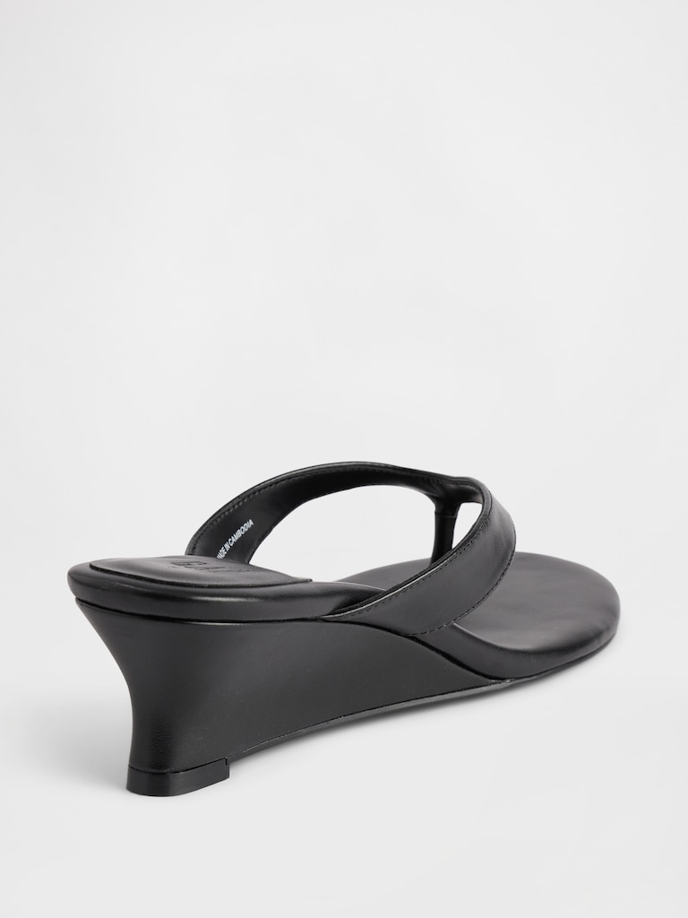 Vegan Leather Wedge Thong Sandals