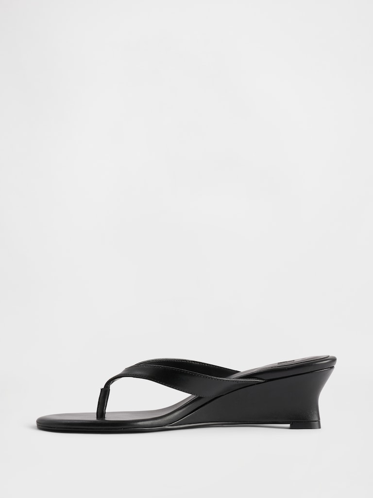 Vegan Leather Wedge Thong Sandals