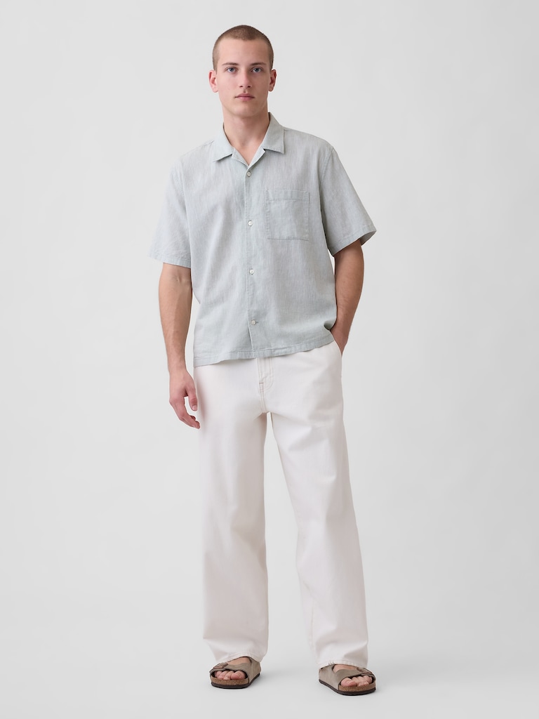Linen-Cotton Relaxed Straight-Hem Shirt