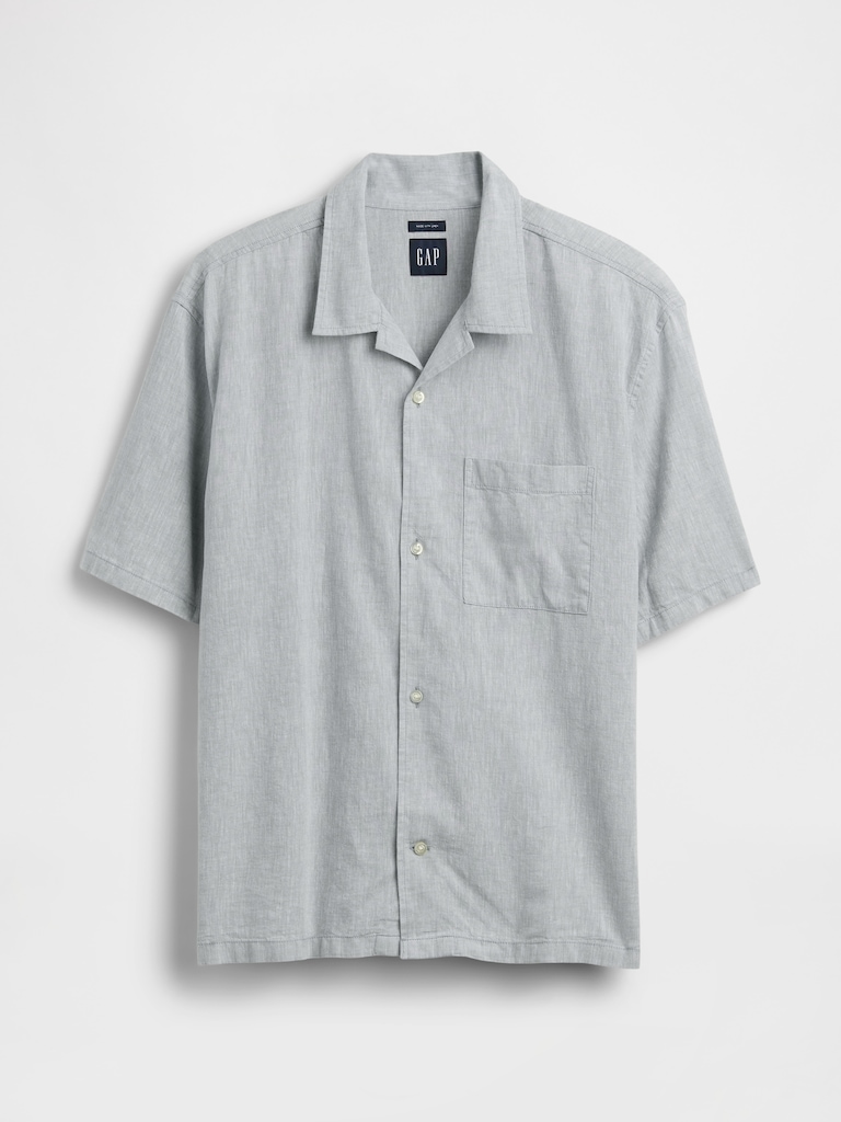 Linen-Cotton Relaxed Straight-Hem Shirt