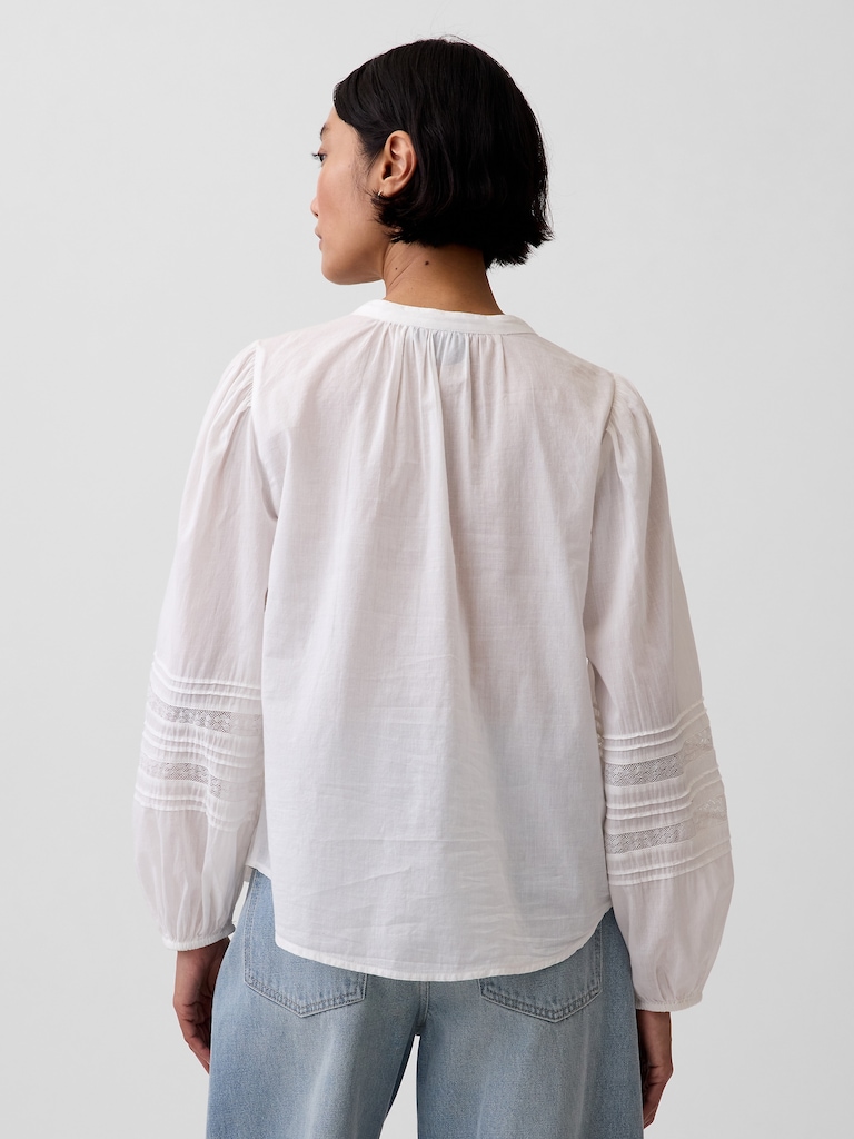 Lace-Trim Pintuck Top